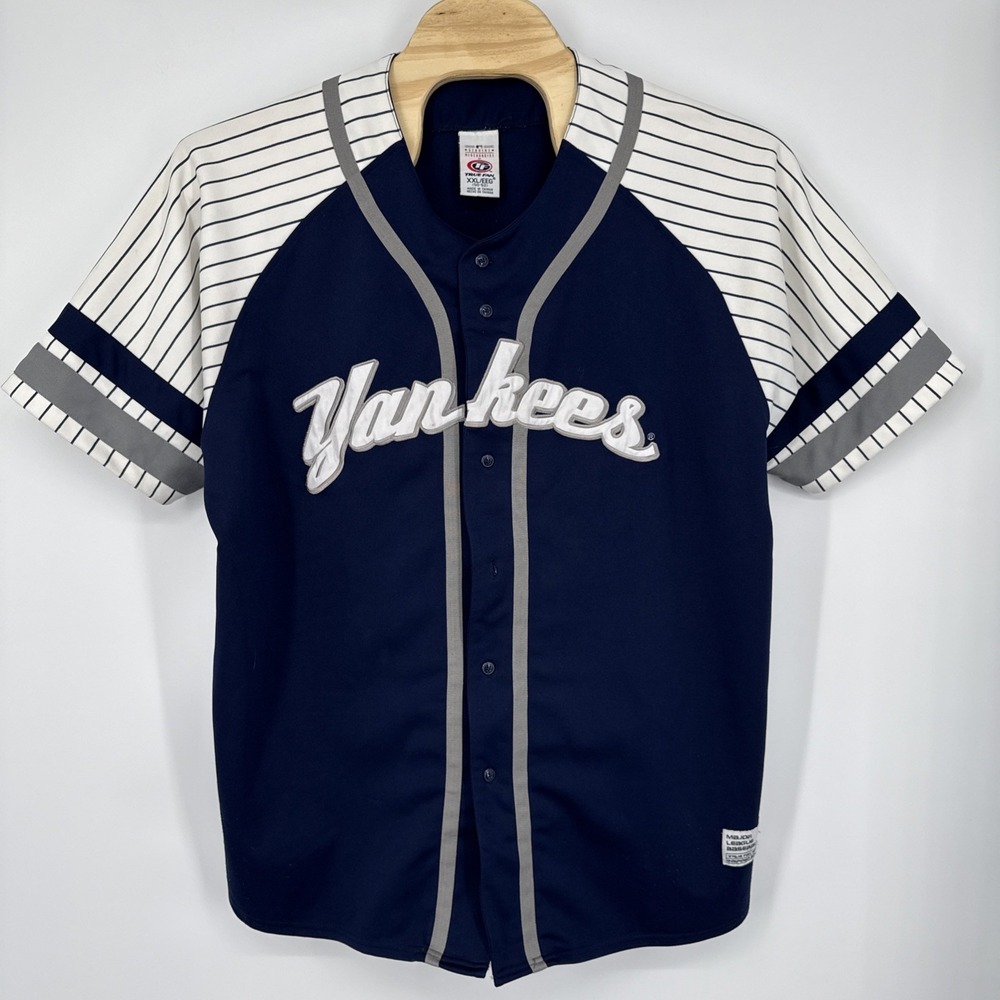 New York Yankees True Fan Baseball Jersey XXL Navy Blue MLB Striped Vintage